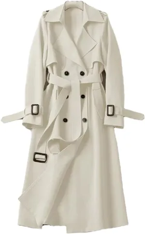 Adhdyuud Women With Belt Trenchcoats Street Loose Double Breasted Long Coat Solid Business Outerwear