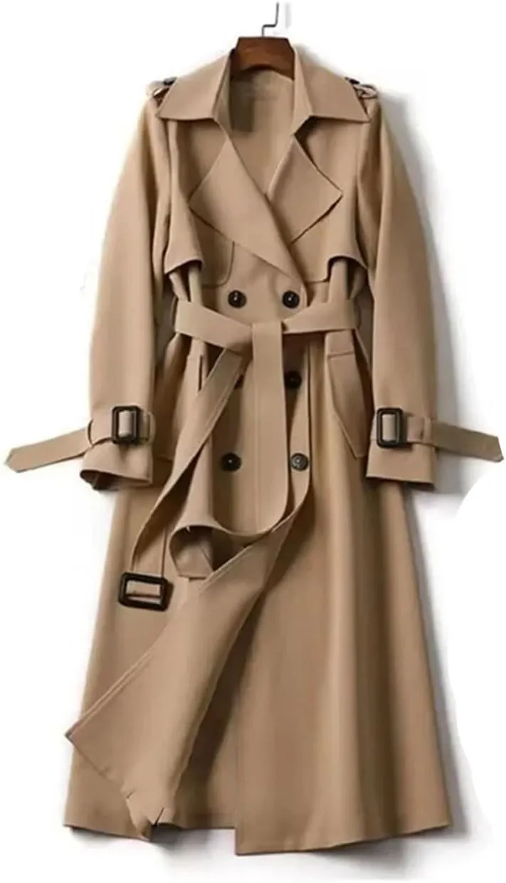 Adhdyuud Women With Belt Trenchcoats Street Loose Double Breasted Long Coat Solid Business Outerwear