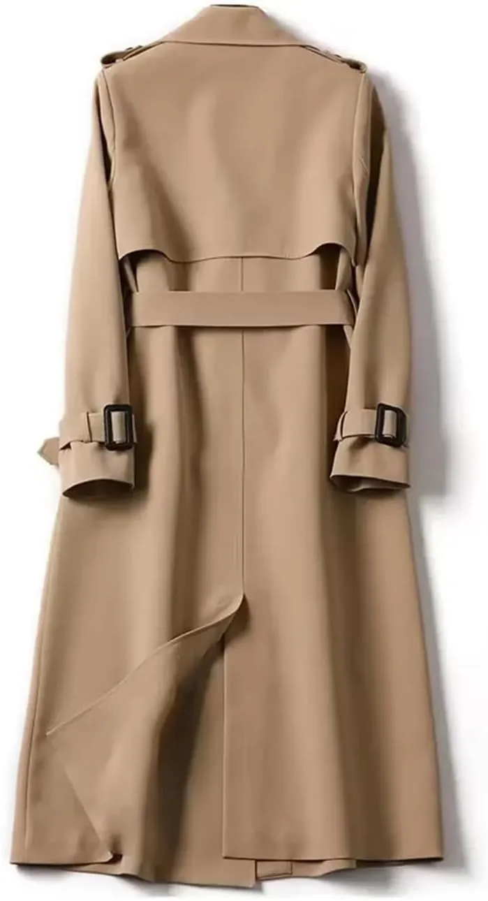 Adhdyuud Women With Belt Trenchcoats Street Loose Double Breasted Long Coat Solid Business Outerwear