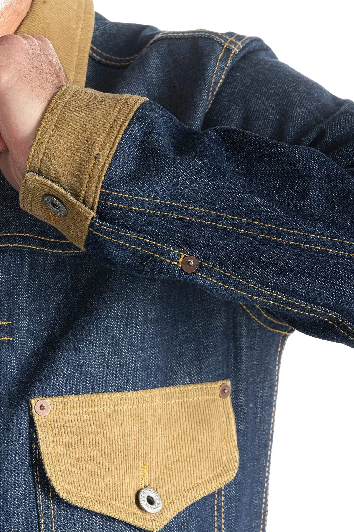 Blue Blanket J36 IT40 - 12 oz Pure Indigo Denim Jacket with Corduroy Collar