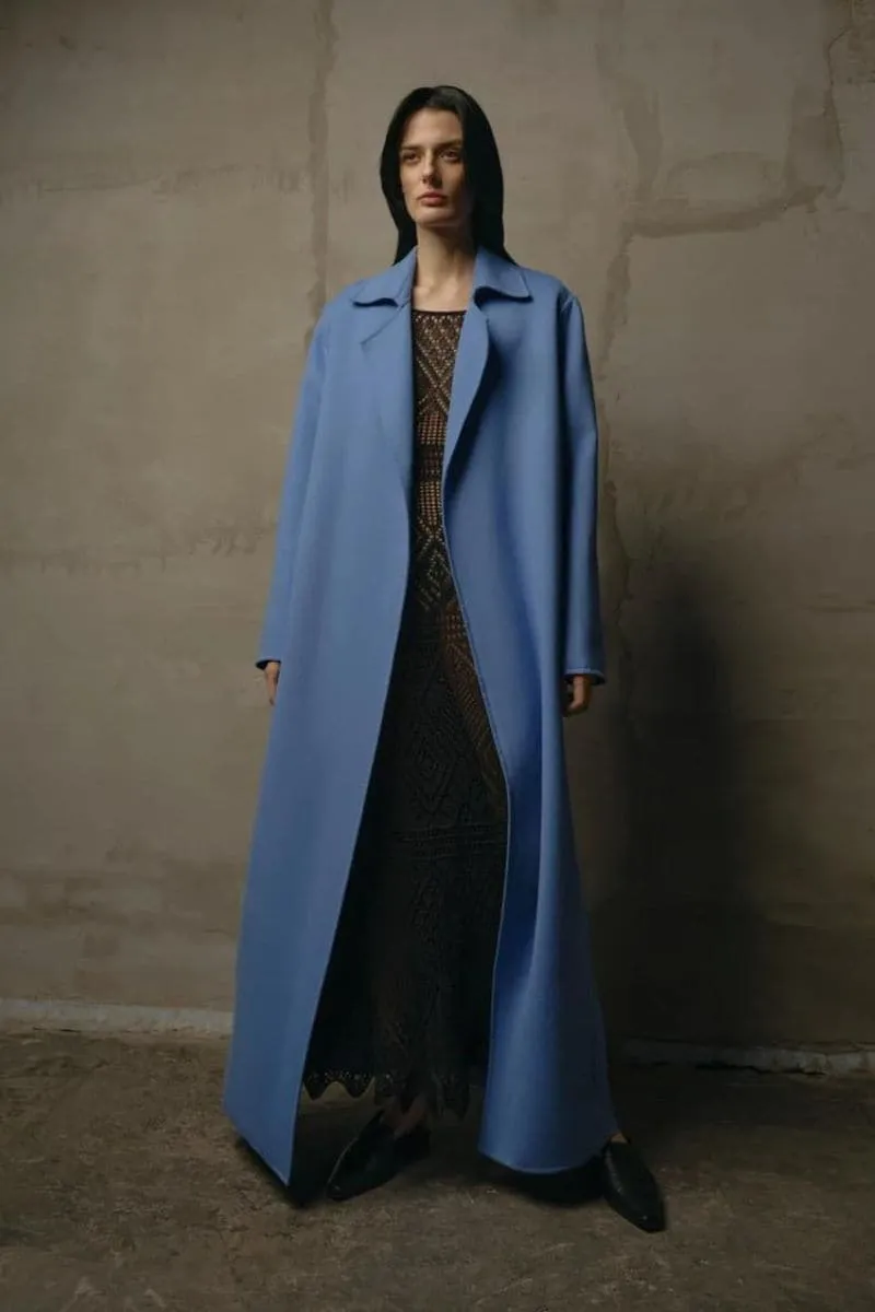 BLUE DOUBLE-BREASTED TRENCH COAT