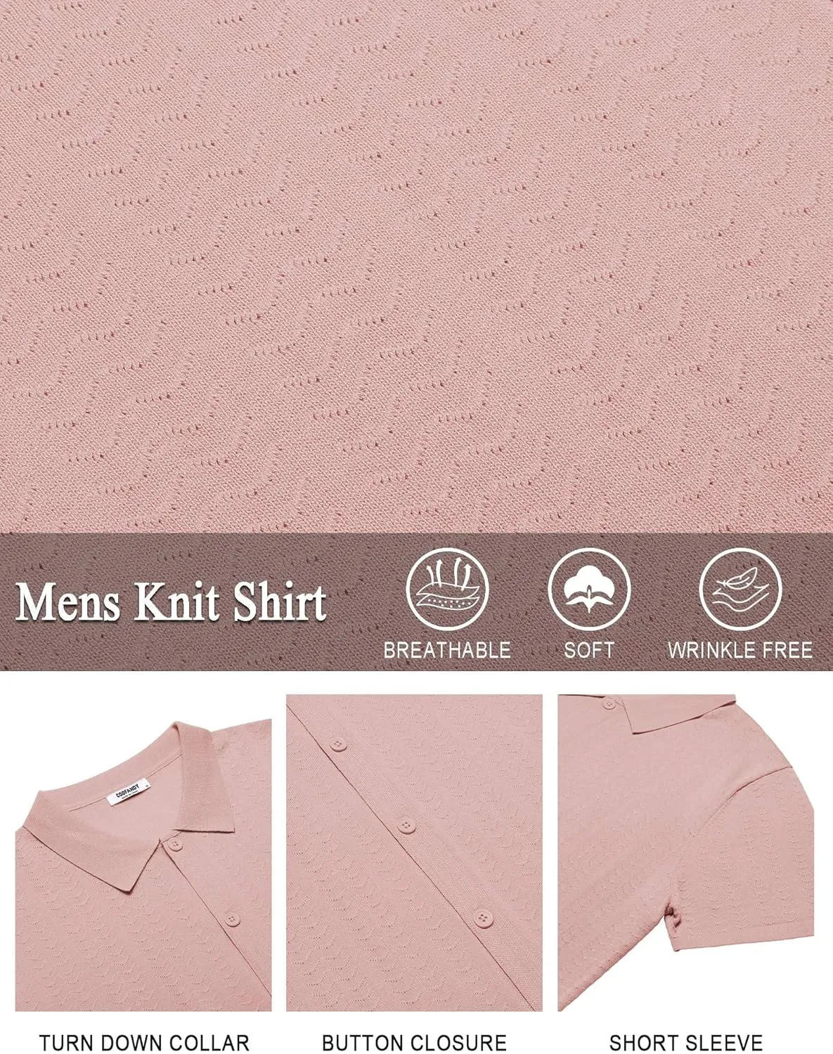 COOFANDY Men's Knit Shirts Short Sleeve Button Down Shirt Casual Summer Beach Shirt