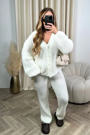 Ella cream knitted cardigan and trousers loungewear