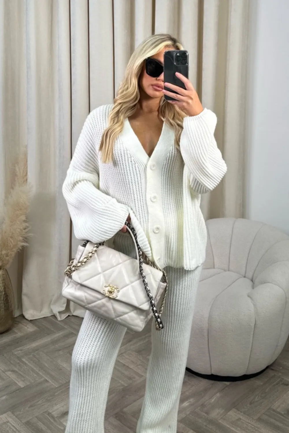 Ella cream knitted cardigan and trousers loungewear