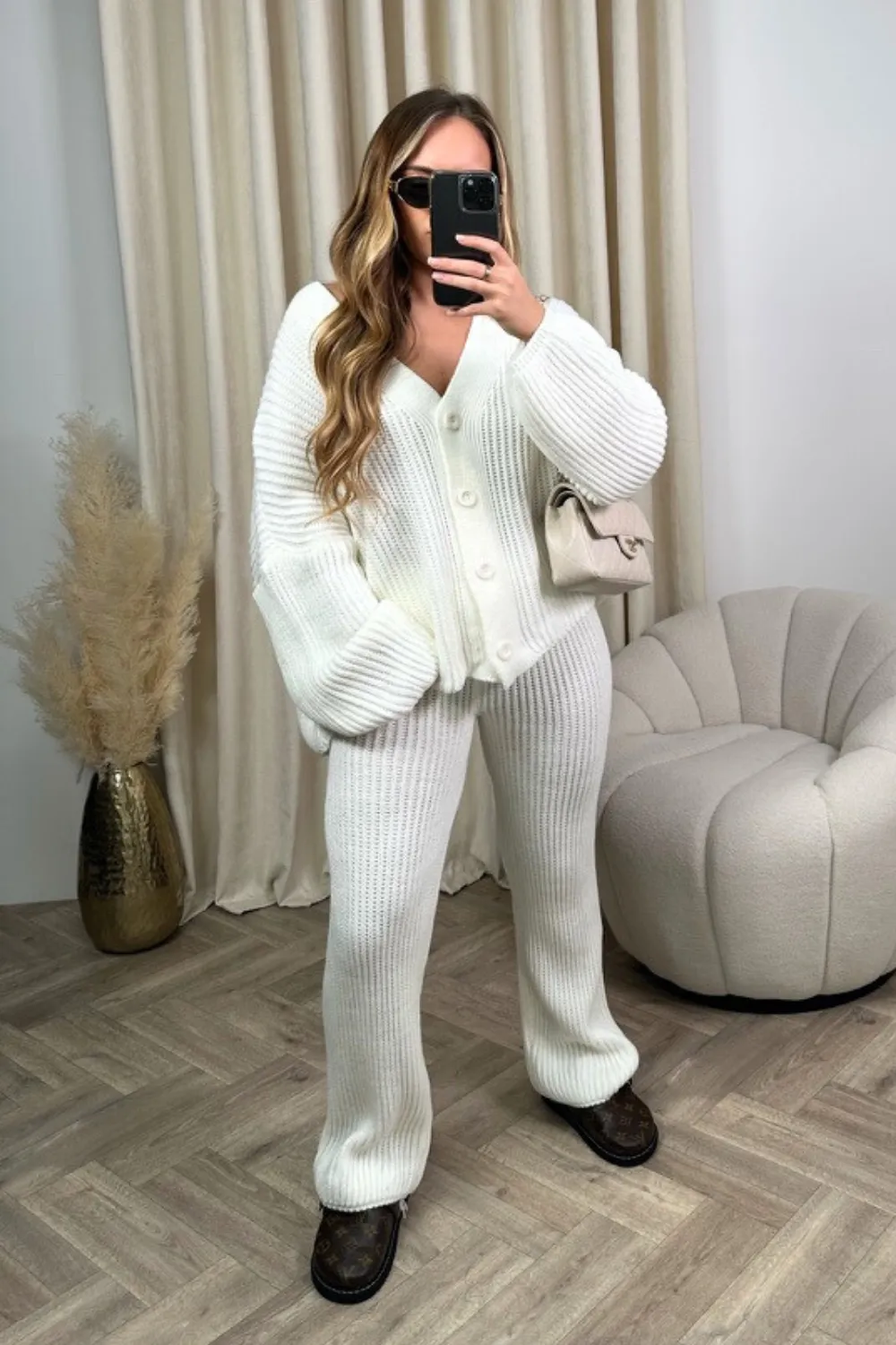 Ella cream knitted cardigan and trousers loungewear