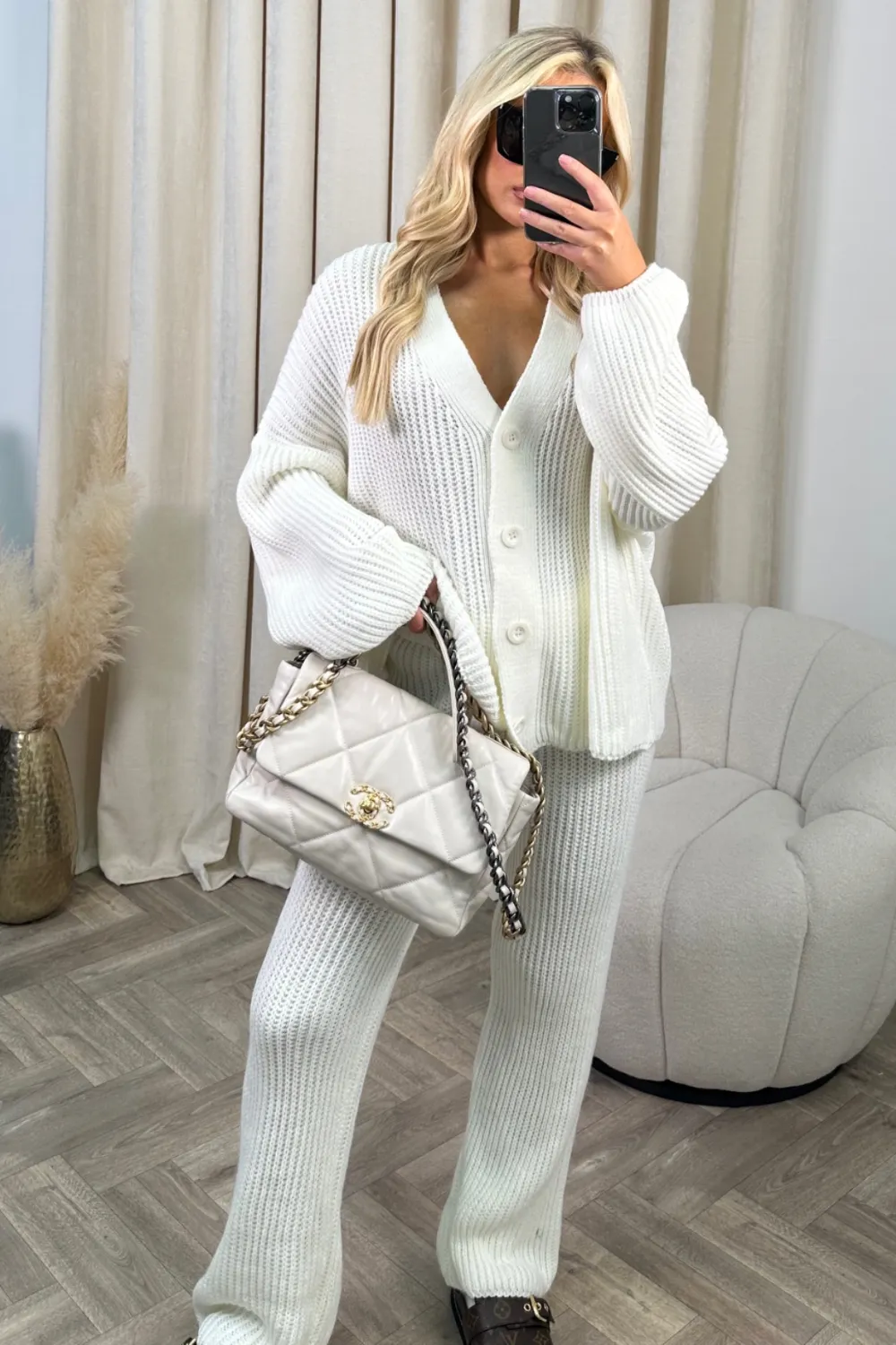 Ella cream knitted cardigan and trousers loungewear