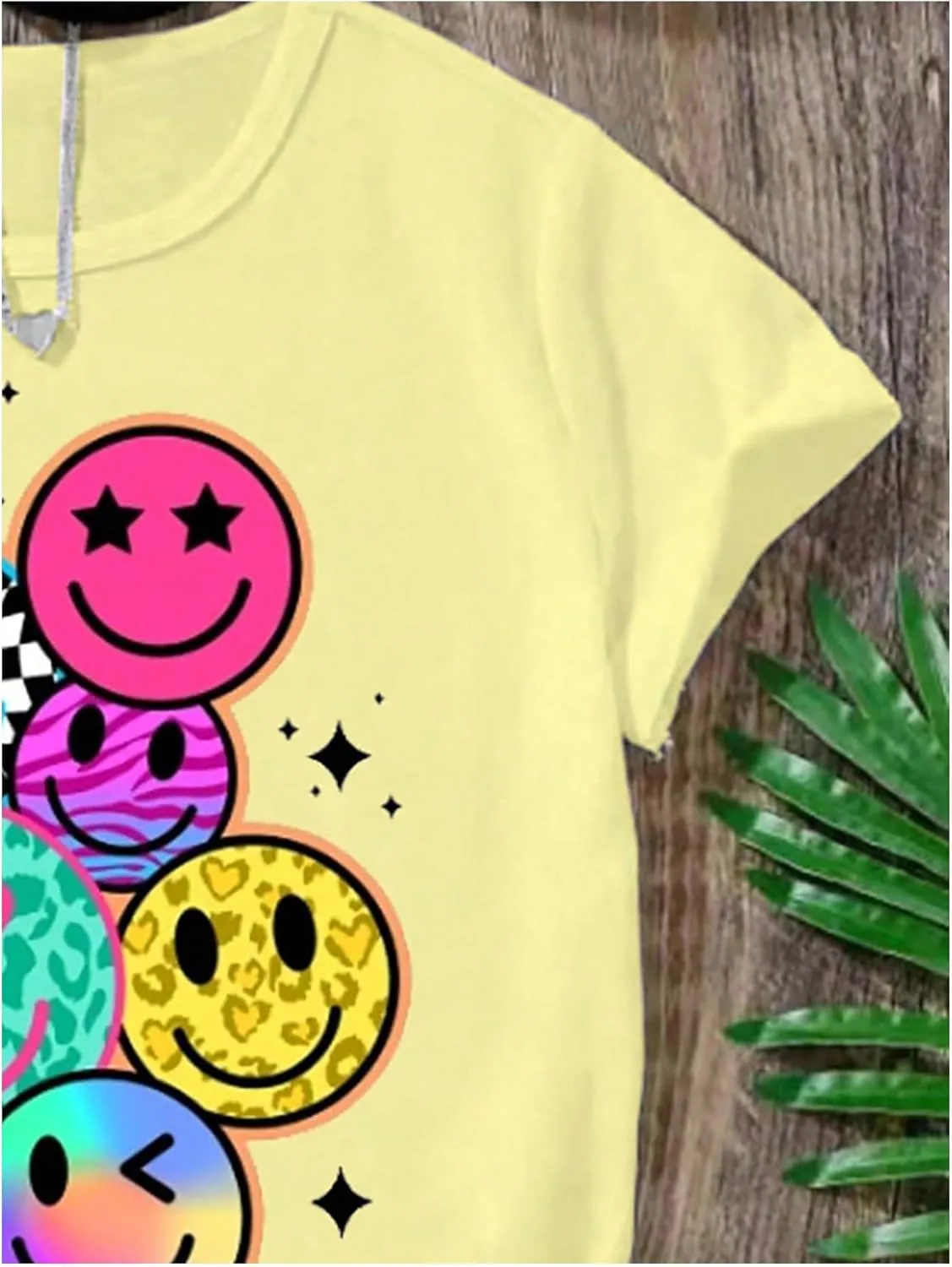 Floerns Girl's Smiling Face Graphic Crew Neck T Shirt Short Sleeve Casual Cute Tee Top