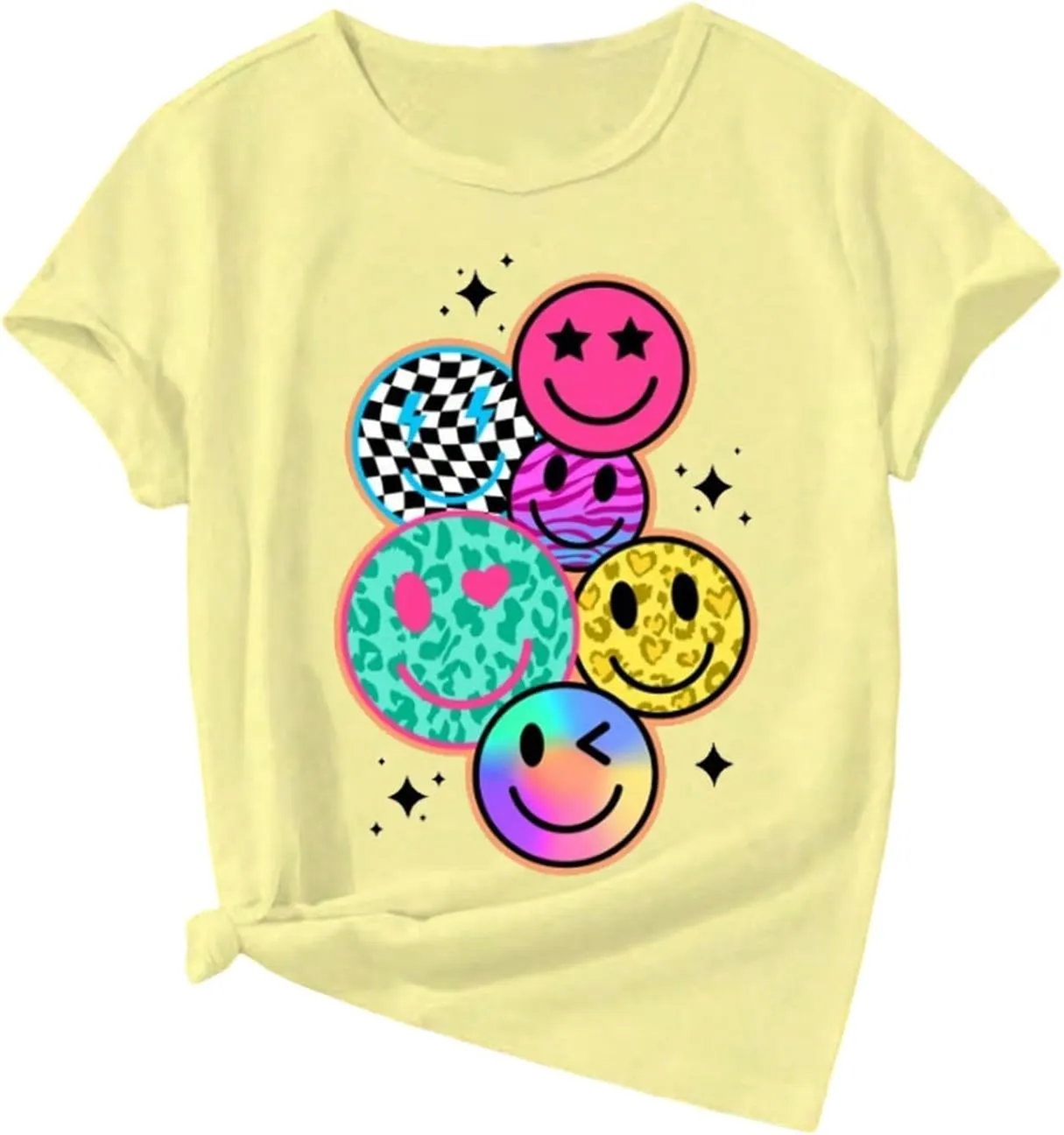 Floerns Girl's Smiling Face Graphic Crew Neck T Shirt Short Sleeve Casual Cute Tee Top