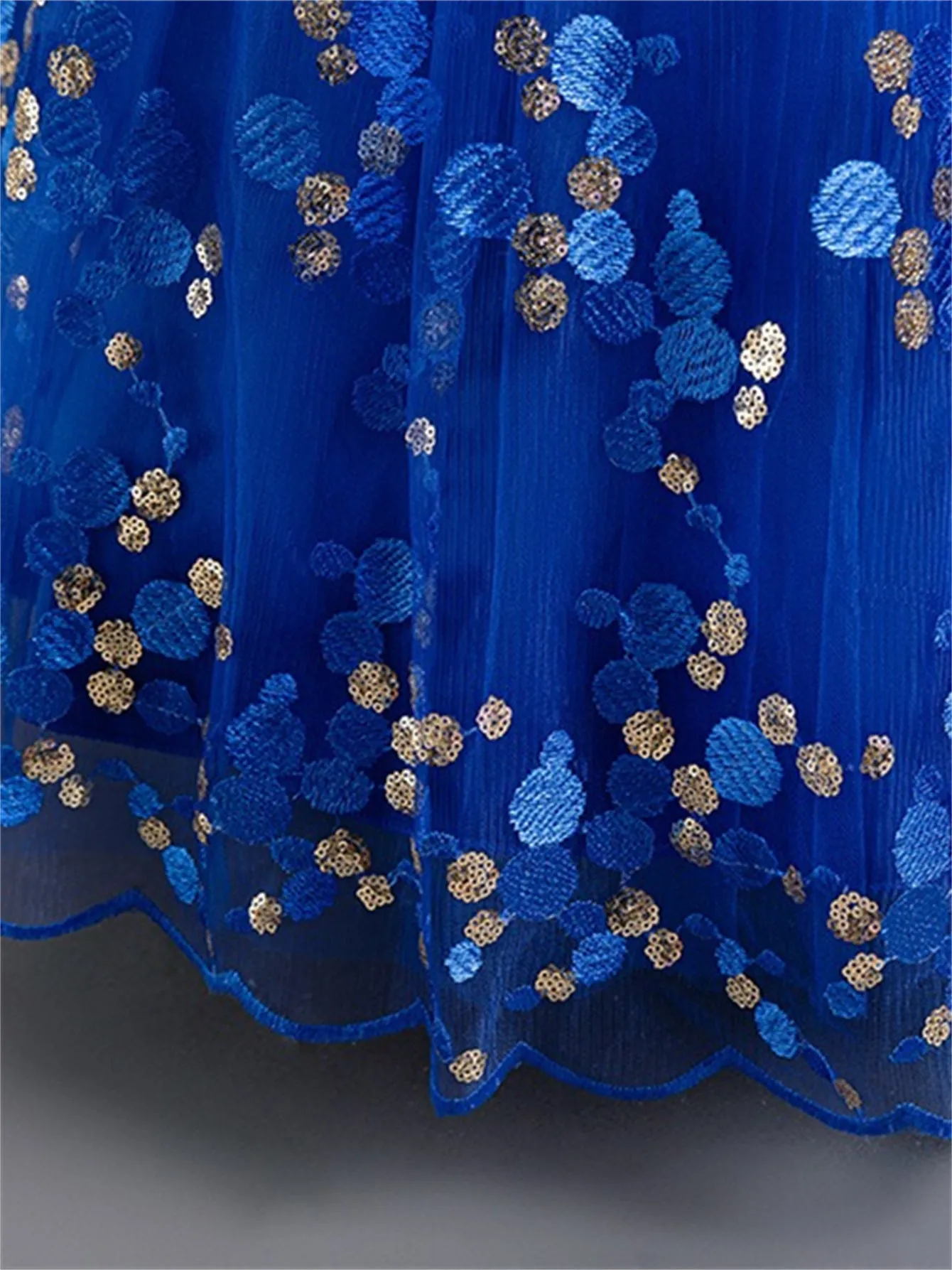 Girls long dress flower sequin mesh tulle simple princess dress