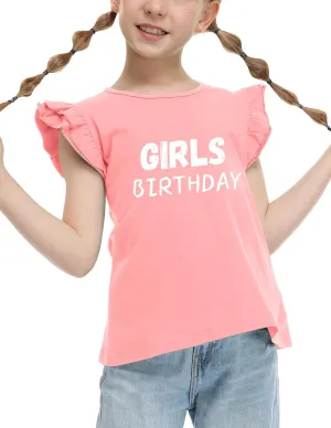 Girls T Shirts Ruffle Shrit Plain Blank Tank Tops Short Sleeve Cotton Tshirts Basic Blouse 3T-10Years