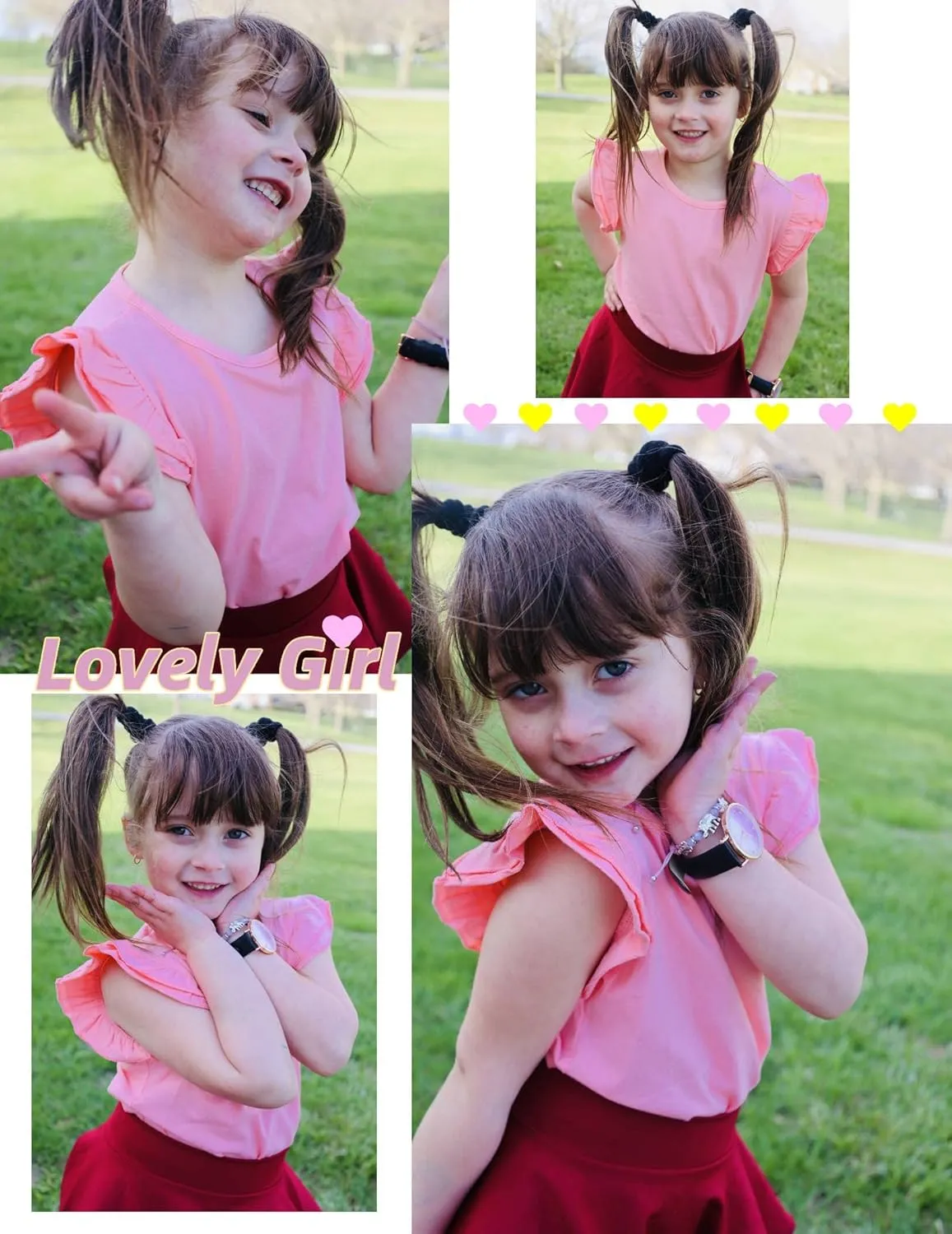 Girls T Shirts Ruffle Shrit Plain Blank Tank Tops Short Sleeve Cotton Tshirts Basic Blouse 3T-10Years