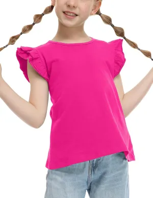 Girls T Shirts Ruffle Shrit Plain Blank Tank Tops Short Sleeve Cotton Tshirts Basic Blouse 3T-10Years