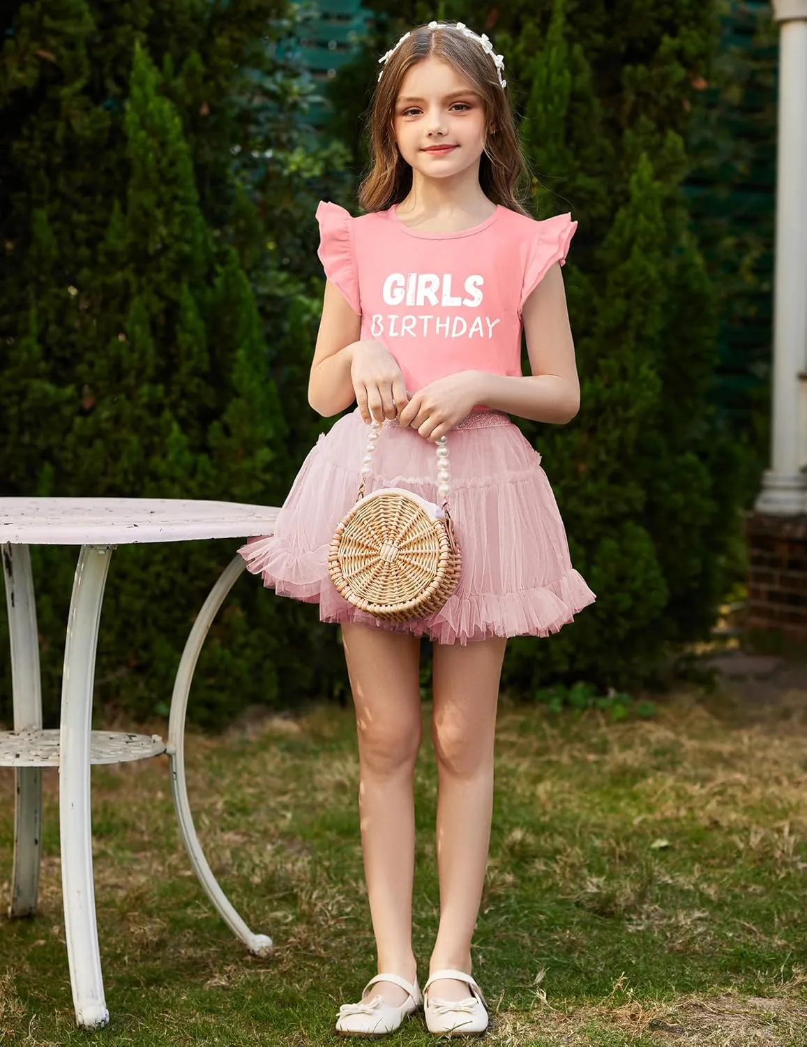 Girls T Shirts Ruffle Shrit Plain Blank Tank Tops Short Sleeve Cotton Tshirts Basic Blouse 3T-10Years