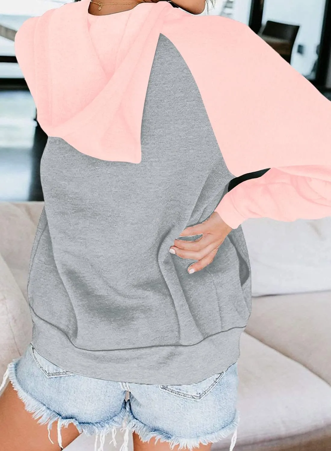 INFITTY Women's Casual Color Block Long Sleeve Zip Up Hooded Sweatshirt Lightweight Hoodies Jacket with Pocket