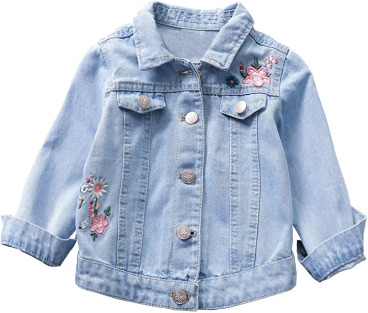 Kids Denim Jacket Embroidered Floral Button Down Girls Jeans Jackets Long Sleeve Lapel Patchwork Aesthetic Trendy