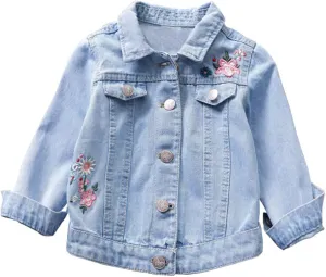 Kids Denim Jacket Embroidered Floral Button Down Girls Jeans Jackets Long Sleeve Lapel Patchwork Aesthetic Trendy