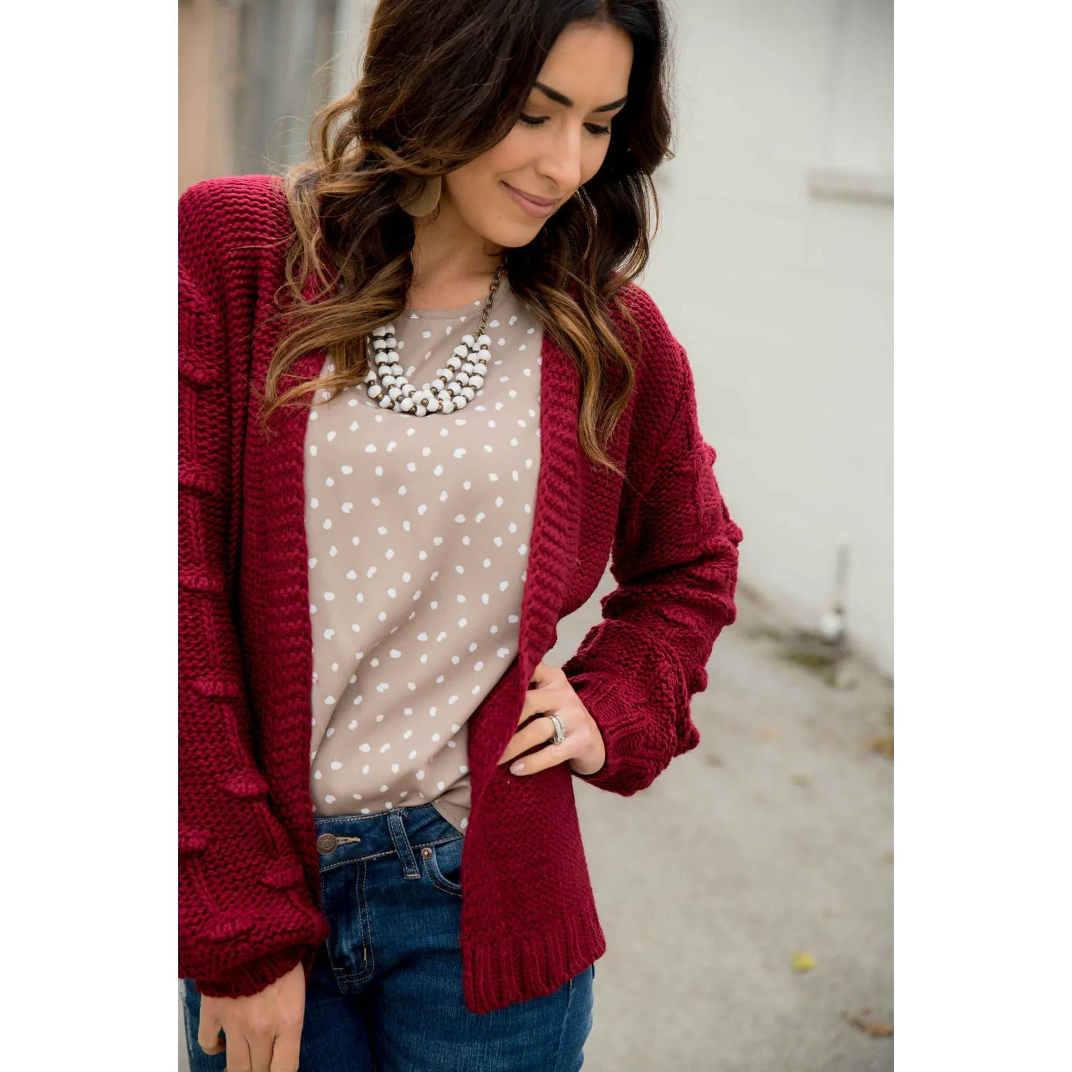 Knitted Detailed Sleeve Cardigan