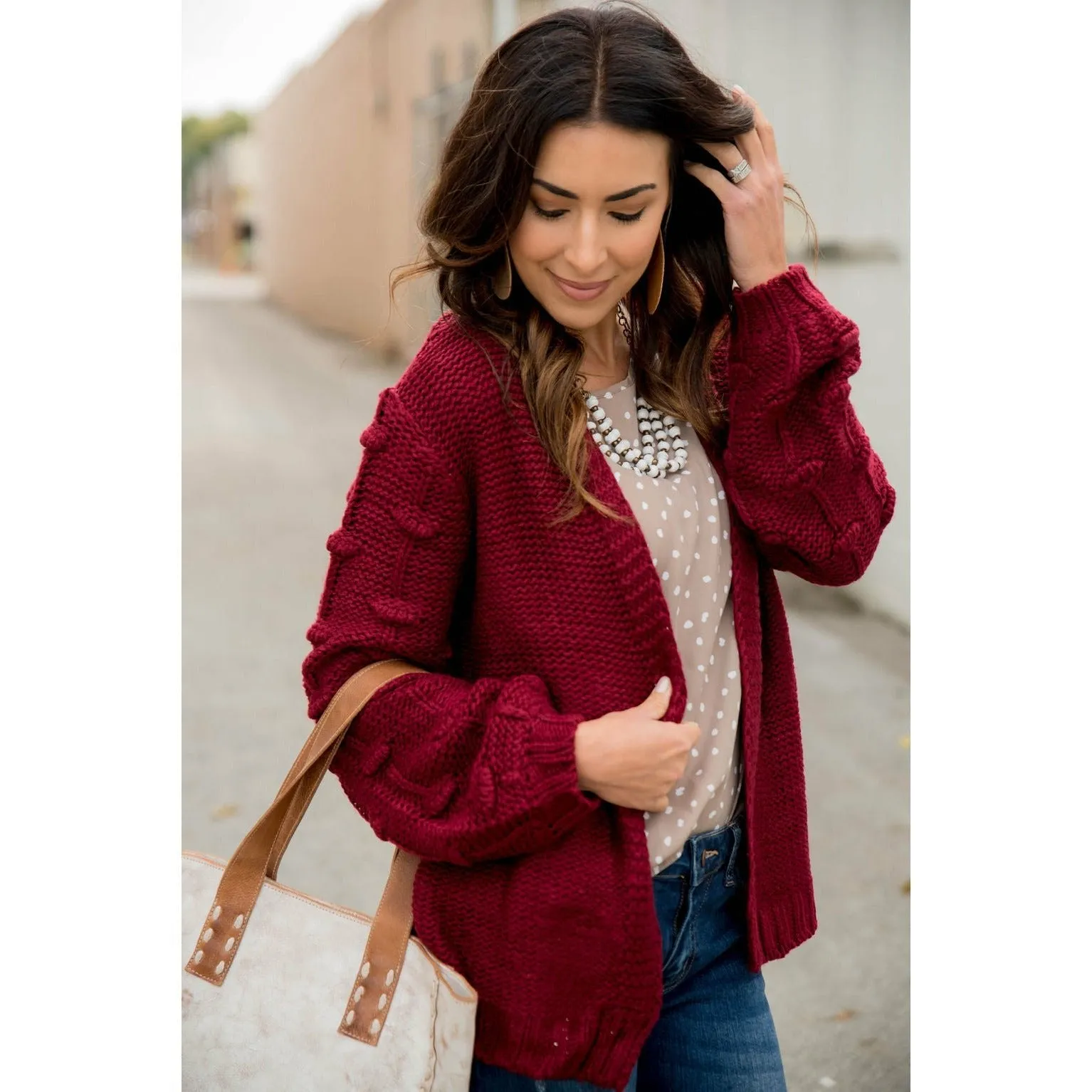 Knitted Detailed Sleeve Cardigan