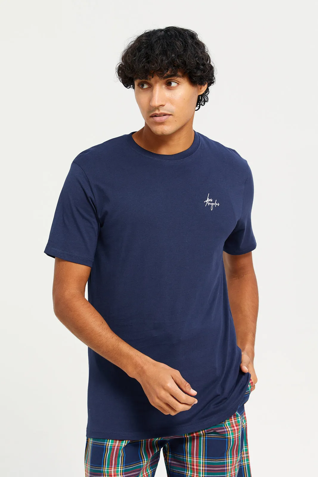 Men Navy T-Shirt And Shorts Pyjama Set (2 Piece)
