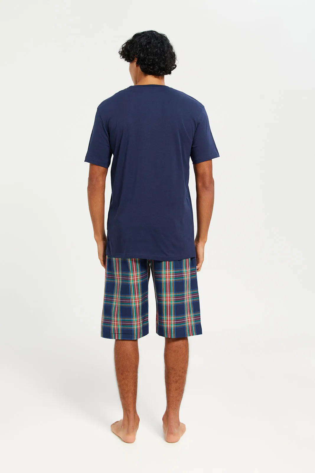Men Navy T-Shirt And Shorts Pyjama Set (2 Piece)