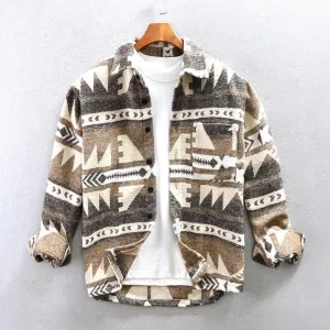 Men's Vintage Japanese Color Matching Woolen Casual Shirt Coat for Autumn Winter
