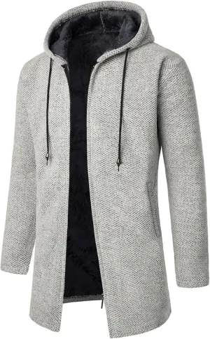Men's Wool Blend Jacket Slim Mid Lenght Sherpa Lined Thicked Hooded Coats Casual Plush Fleece Winter Warm Overcoats