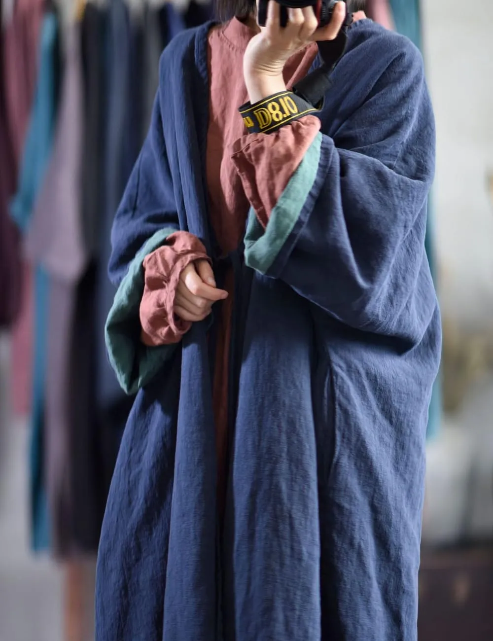 NFYM Women Fall Spring Loose Kimono Duster Tie Front Double Layer Cotton Linen Trench Jackt Coat Plus Size Outerwear