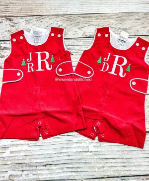 Personalized Baby Boy Christmas jon jon - red corduroy monogrammed Christmas outfit, 1st Christmas outfit personalized, Christmas jon jon