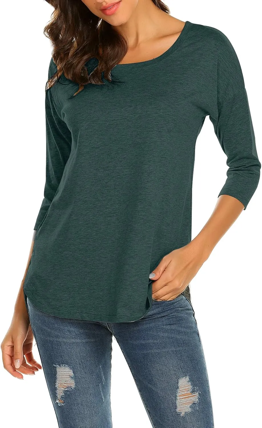 Sherosa Women's Casual 3/4 Sleeve Loose Tunic Tops Scoop Neck T-Shirt
