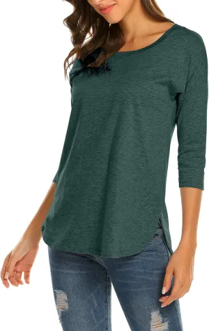 Sherosa Women's Casual 3/4 Sleeve Loose Tunic Tops Scoop Neck T-Shirt