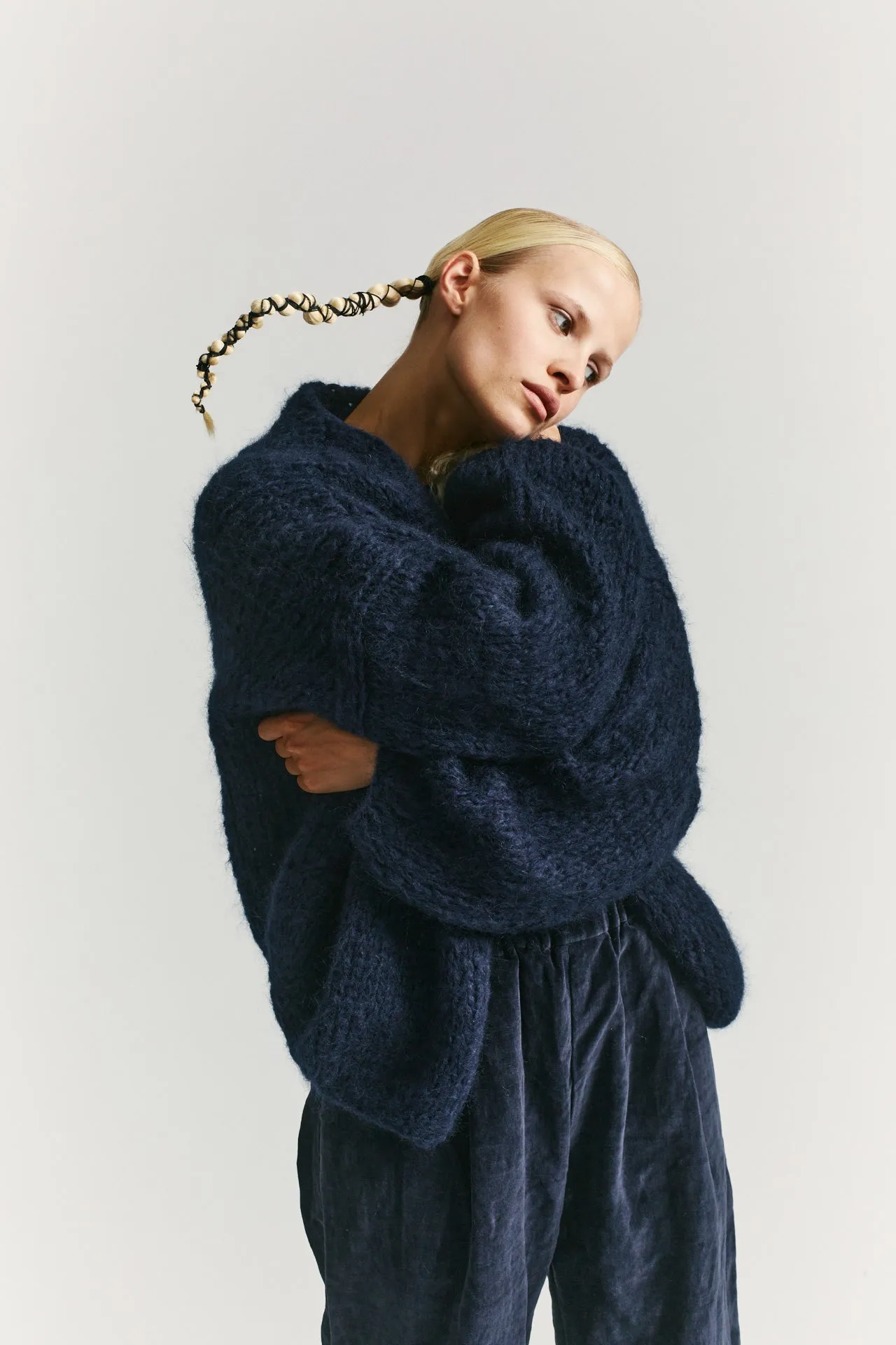 SHORT CARDIGAN - MOHAIR - NAVY