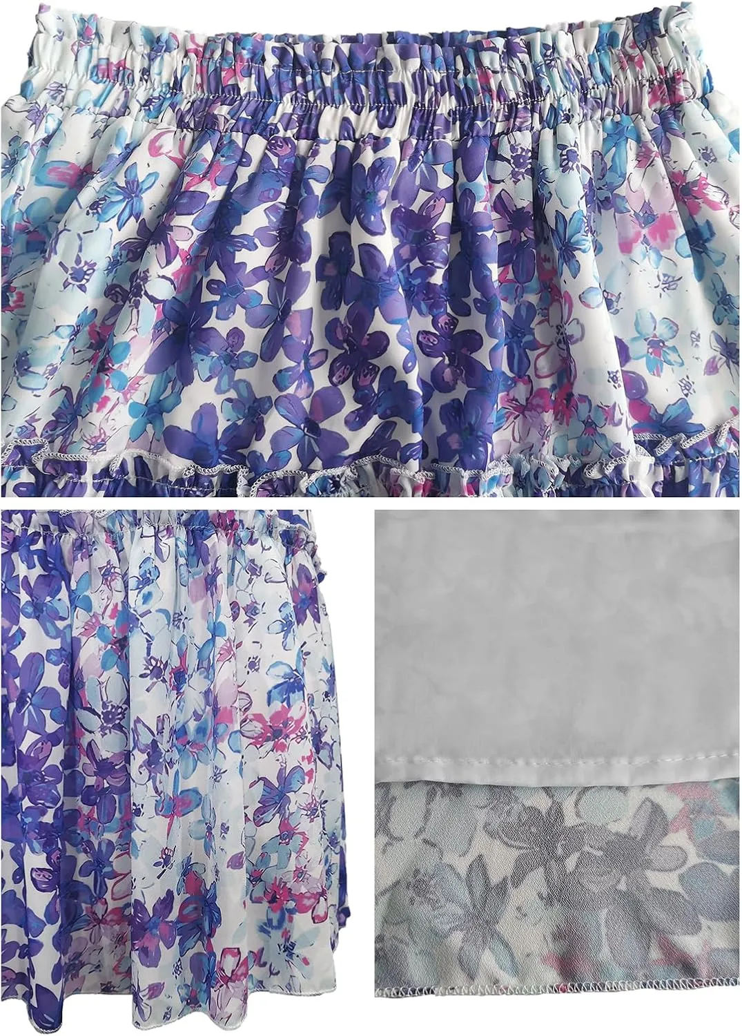 Women's Floral Mini Skirt Ruffle Hem Summer Skater High Elastic Waist Swing Boho Short Skirts for Women