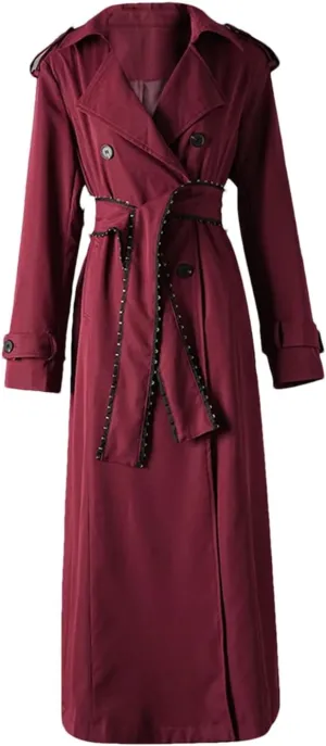 Women's Plus Size Long Trench Coat Black Double-Breasted Cotton Casual Coat