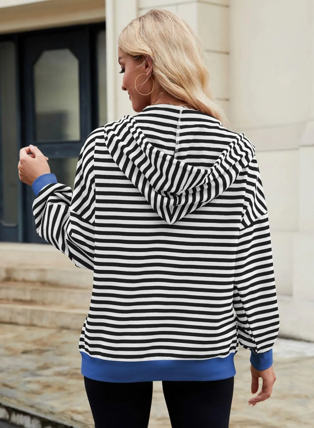 Womens Zip Up Hoodies,Color Block Striped Jackets,Oversize Casual Sweatshirts With Pocket,2024 Fall Fashion Outfits