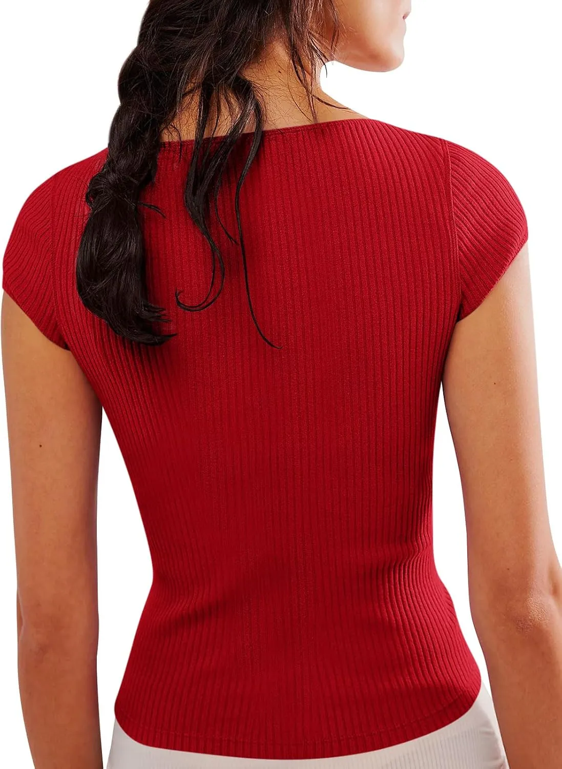 Yousify Women's Short Sleeve Summer Tops 2025 Trendy Ribbed Knit Button Down Tight Basic Tees Shirts Going Out Y2K Clothes