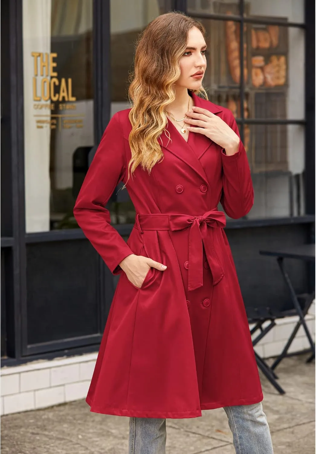 Zeagoo Women's Trench Coats Double-Breasted Long Coat with Belt