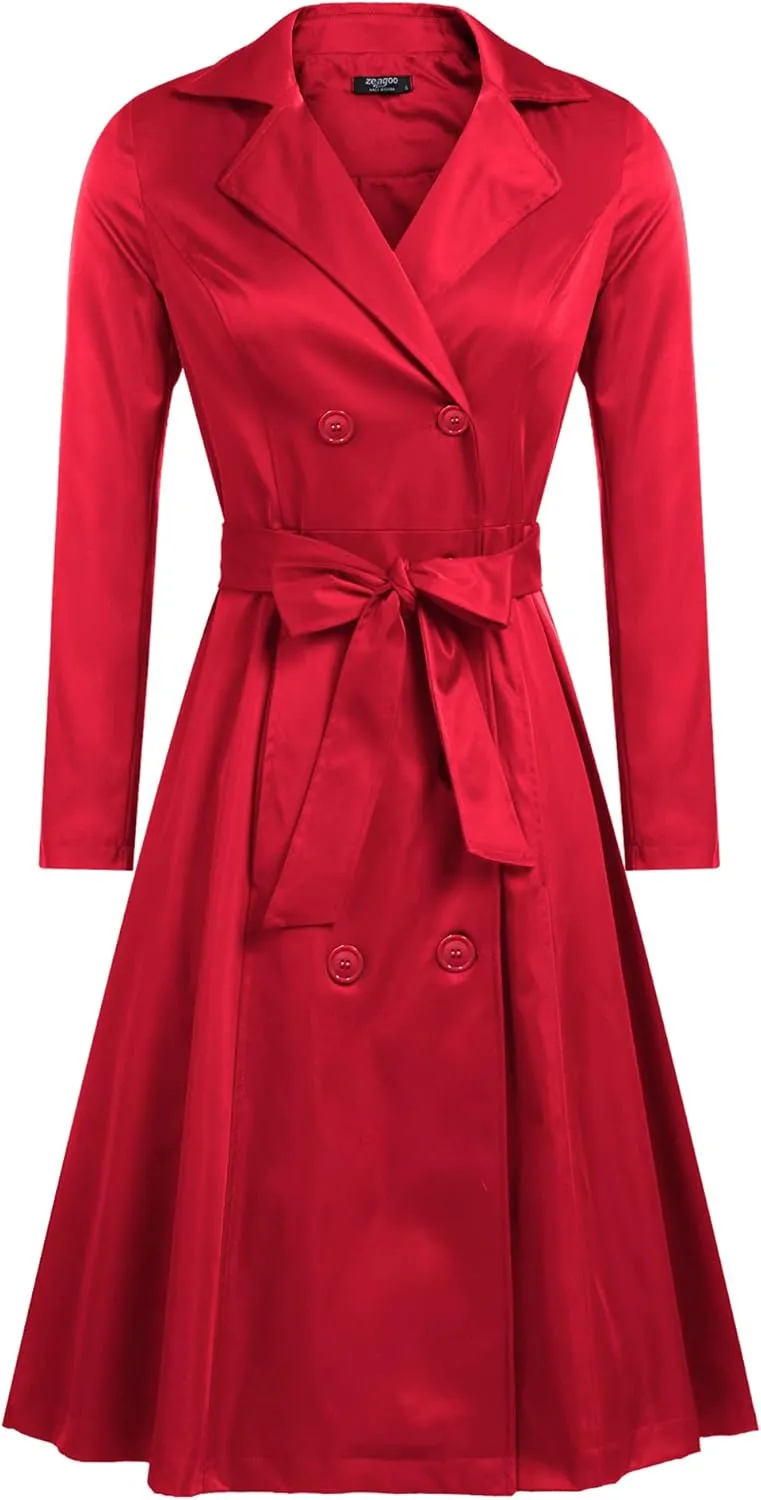Zeagoo Women's Trench Coats Double-Breasted Long Coat with Belt
