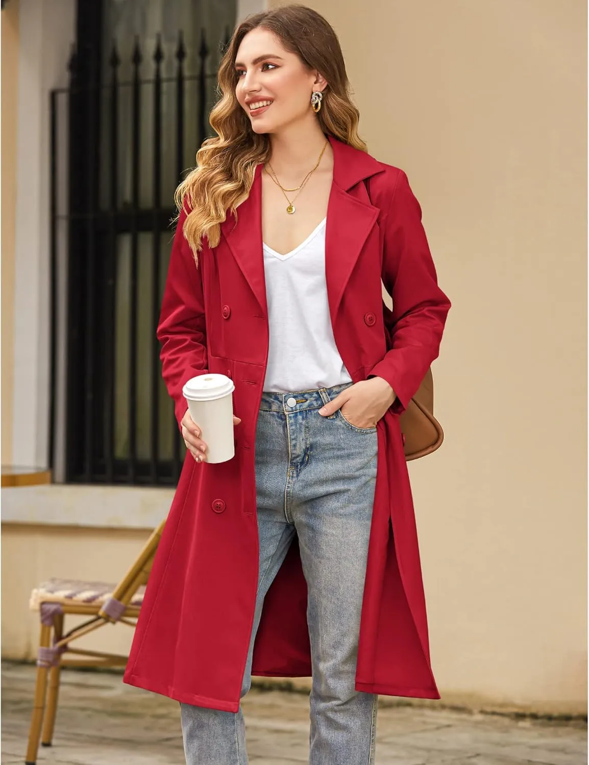 Zeagoo Women's Trench Coats Double-Breasted Long Coat with Belt