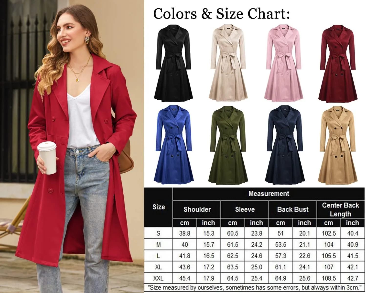 Zeagoo Women's Trench Coats Double-Breasted Long Coat with Belt